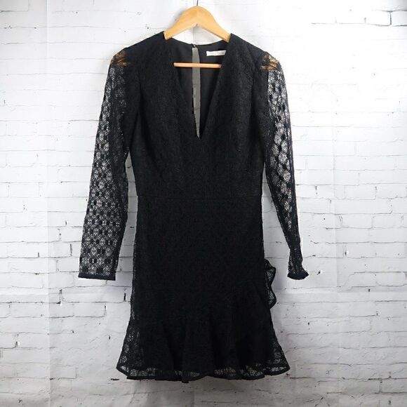 LA MAISON TALULAH BLACK V NECK LONG LACE SLEEVE PARTY EVENT WEDDING DRESS - Picture 1 of 12